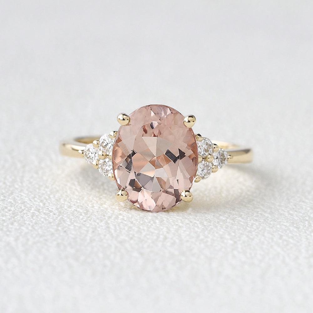 Oval Morganite Classic Vintage Rings Minimalist Style halo ring for women