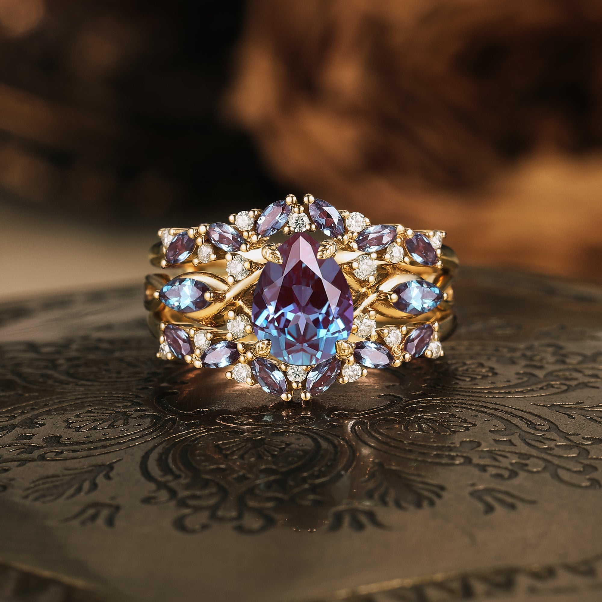 Exclusive Ring Set for Alexandrite Lovers Art Design RING