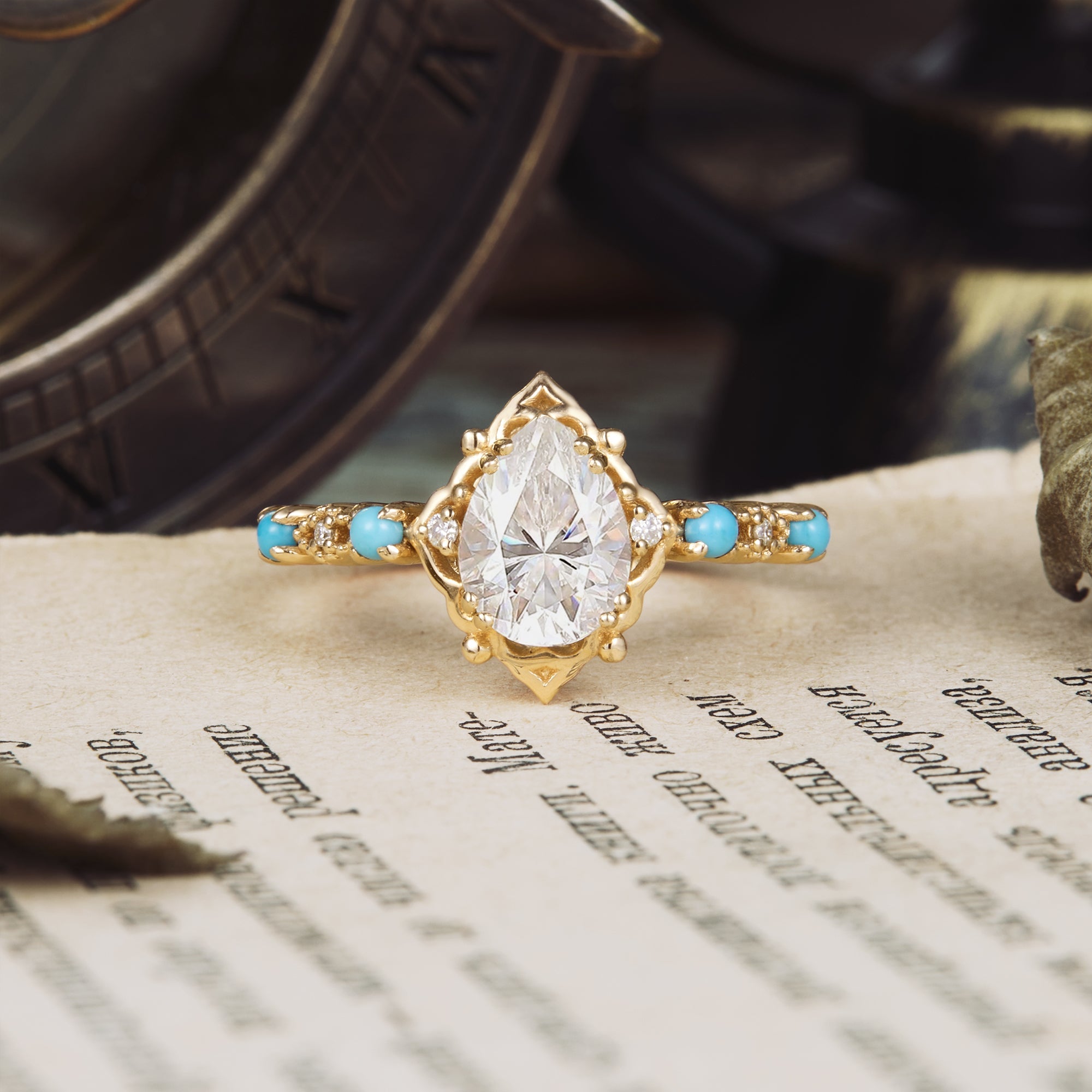 Turquoise Accented Moissanite Ring-Boho Dreams custom rings for women