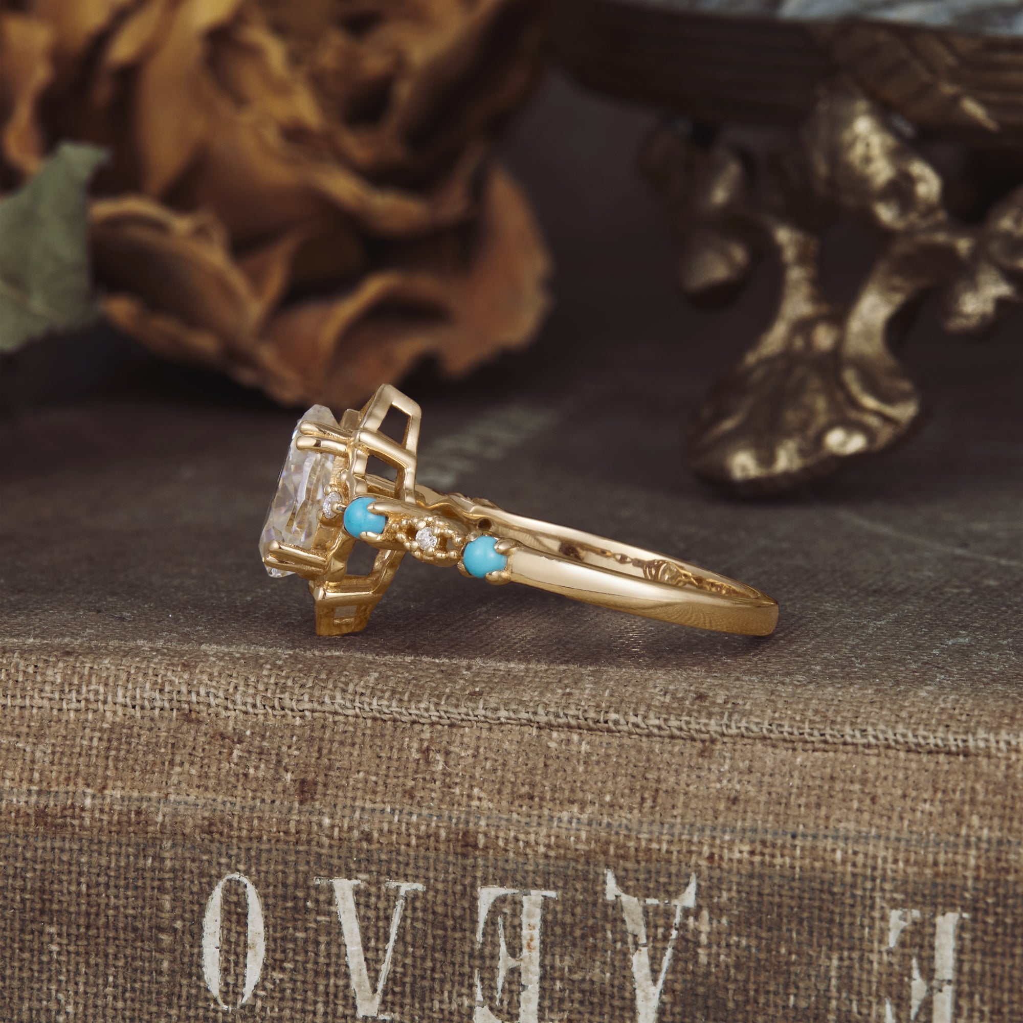 Turquoise Accented Moissanite Ring-Boho Dreams custom rings for women anniversary