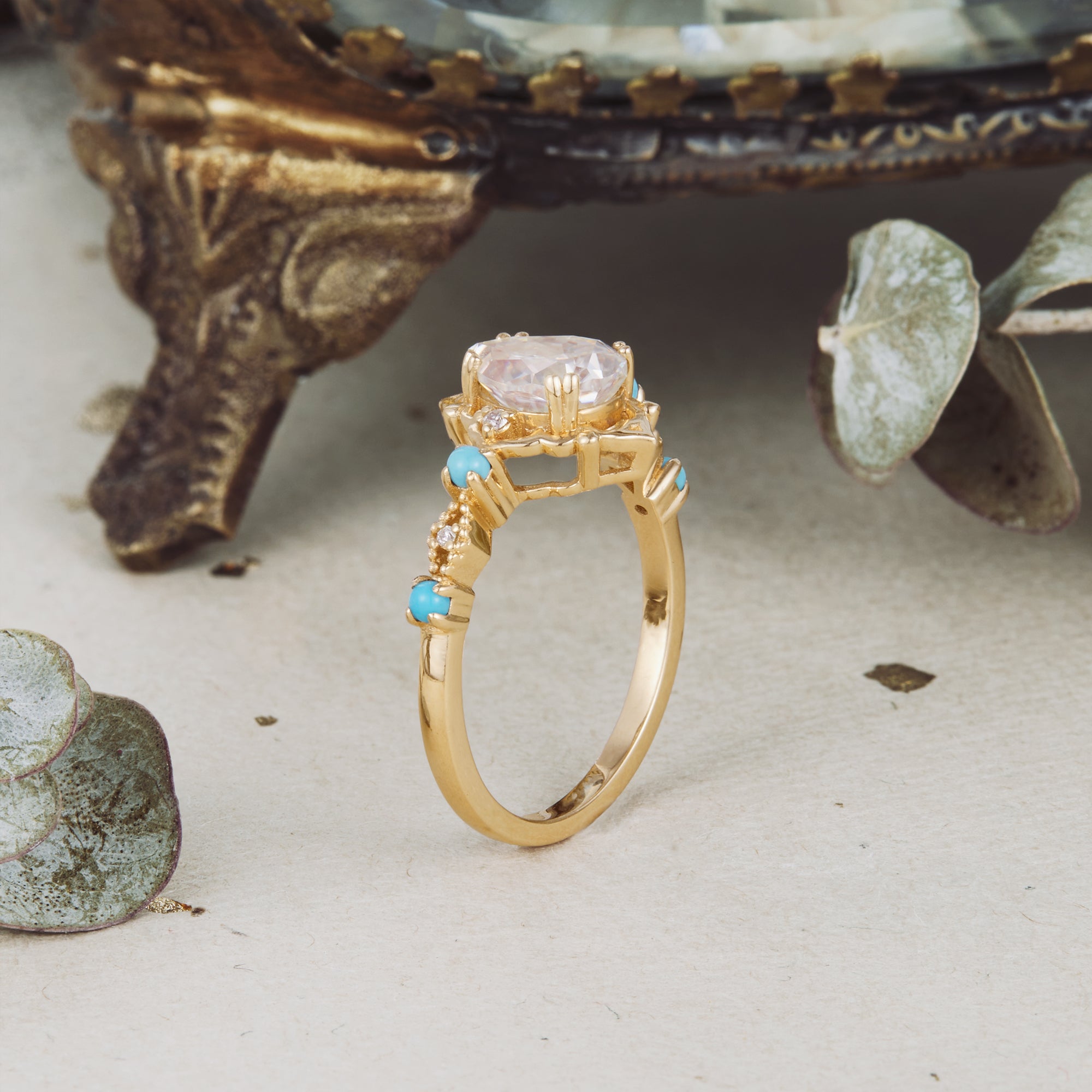Turquoise Accented Moissanite Ring-Boho Dreams