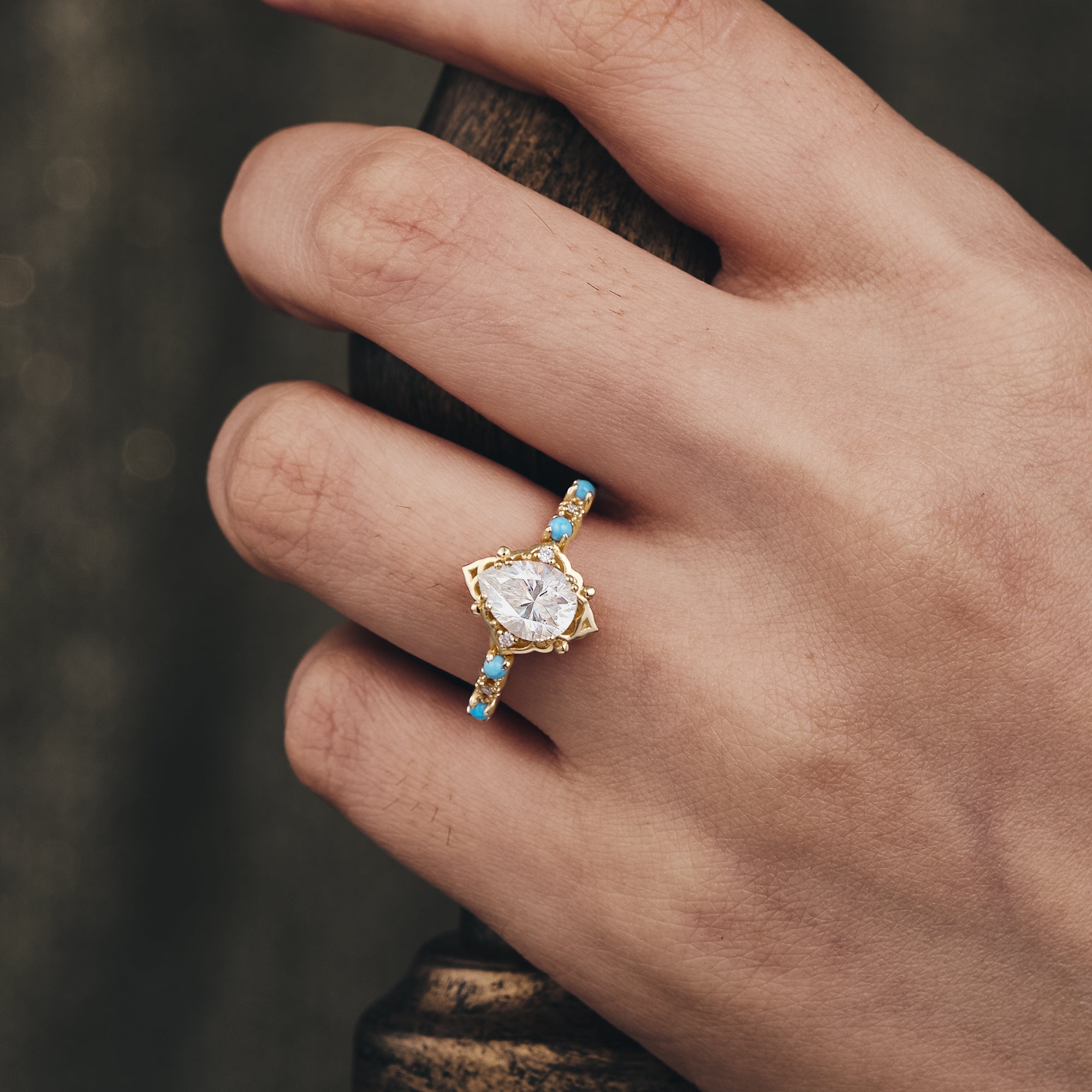 Turquoise Accented Moissanite Ring-Boho Dreams custom rings for women gift