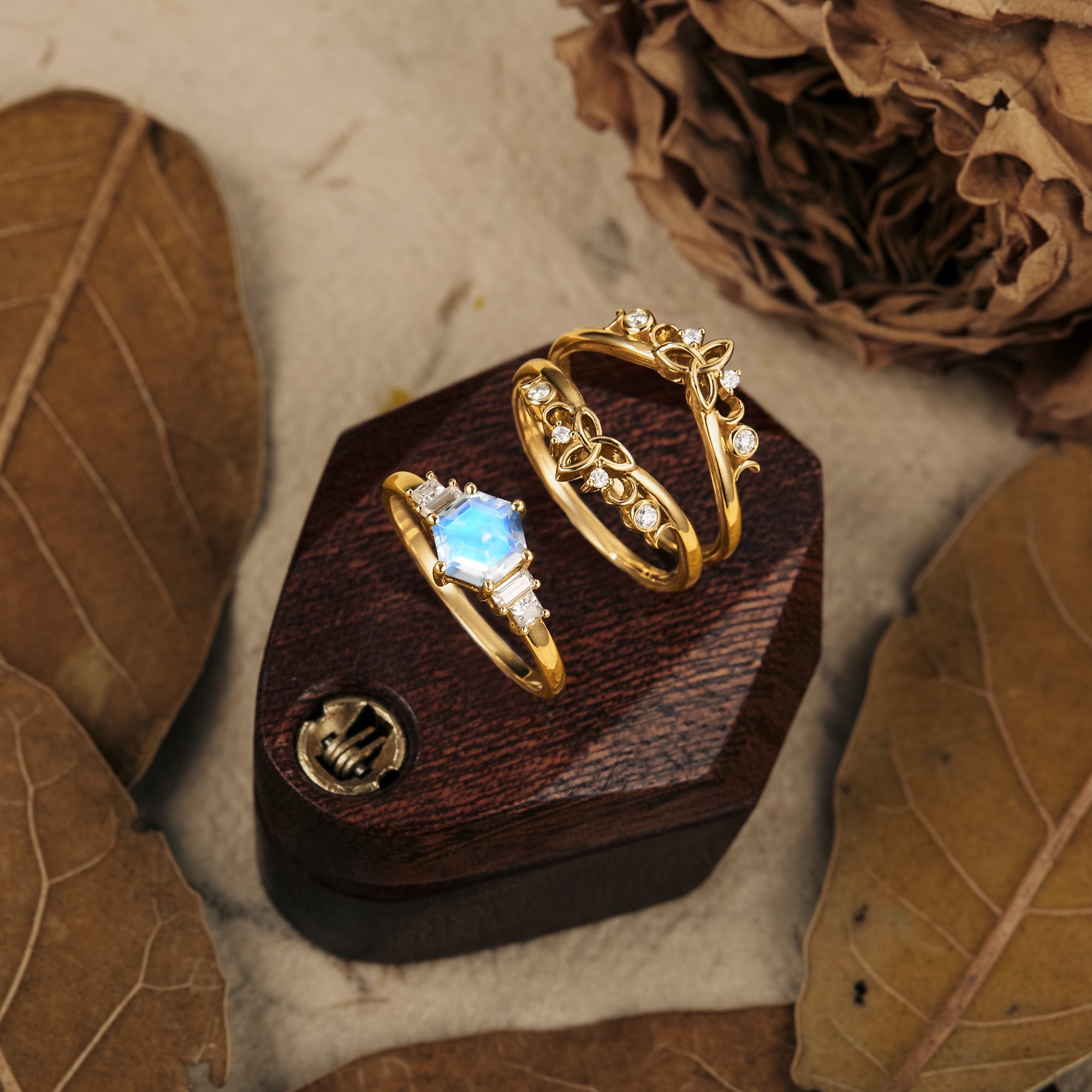Набор колец с лунным камнем, уникальные художественные кольца для женщин