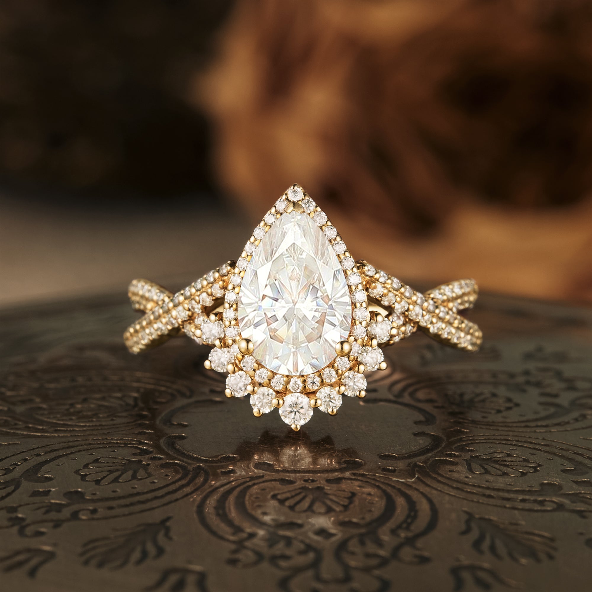 Gorgeous Pear Cut Moissanite Engagement Ring art ring,vintage ring