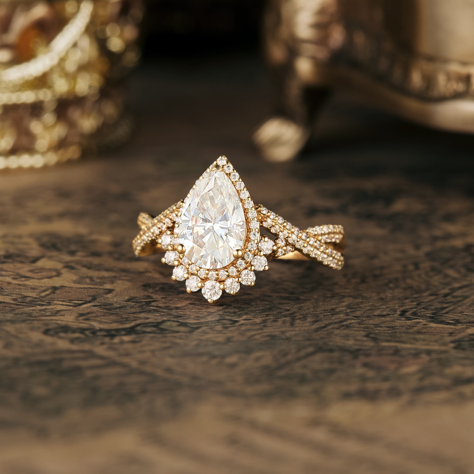 Gorgeous Pear Cut Moissanite Engagement Ring art ring,vintage ring custom