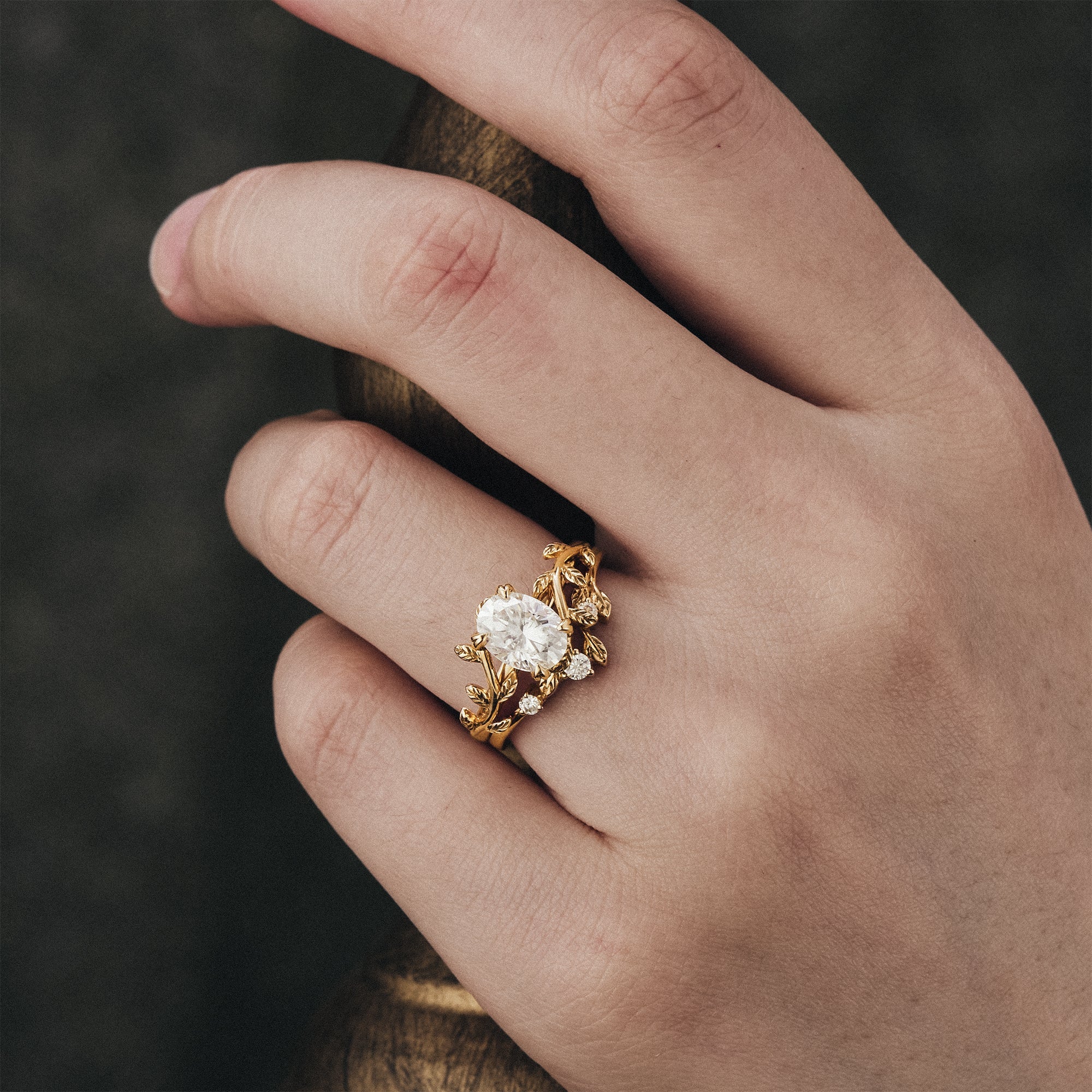 Oval Moissanite Cluster Floral Engagement Ring Set 2pcs gift for women promise rings