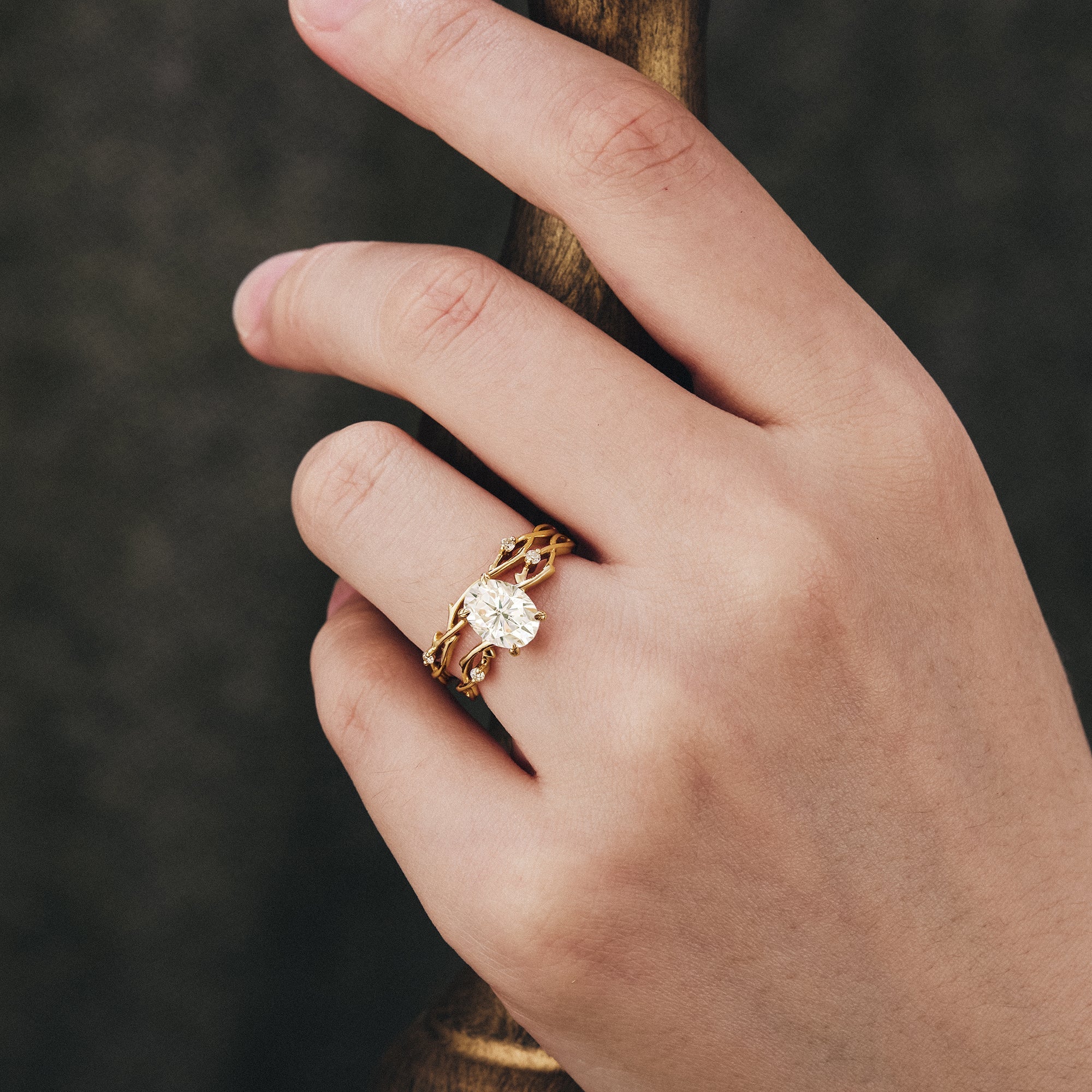 Unique Oval Moissanite Cluster Floral Engagement Rings Set For Women aurumluminos custom solid gold ring  art design anniversary rings