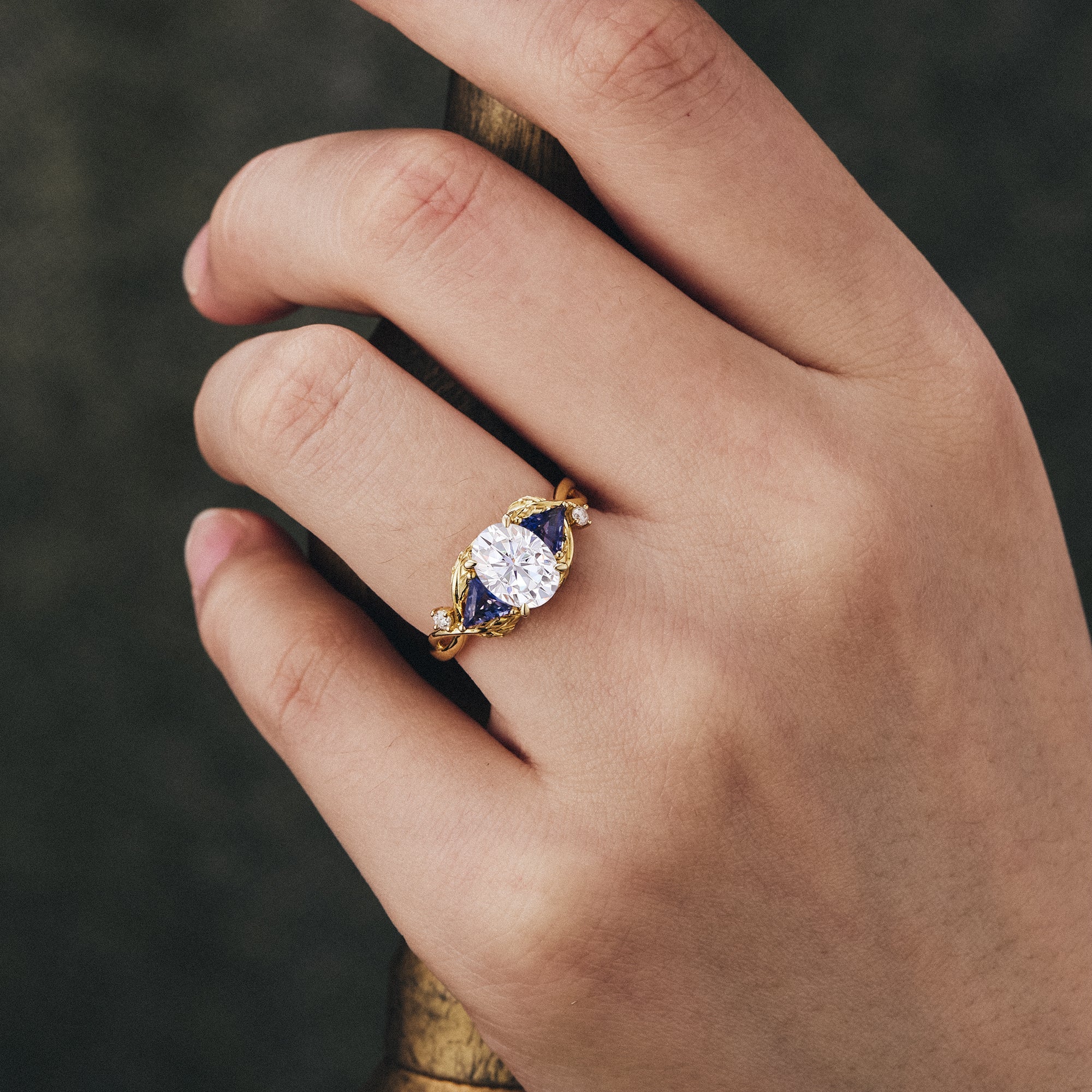 Oval Moissanite &Sapphire Cluster Engagement Ring for women