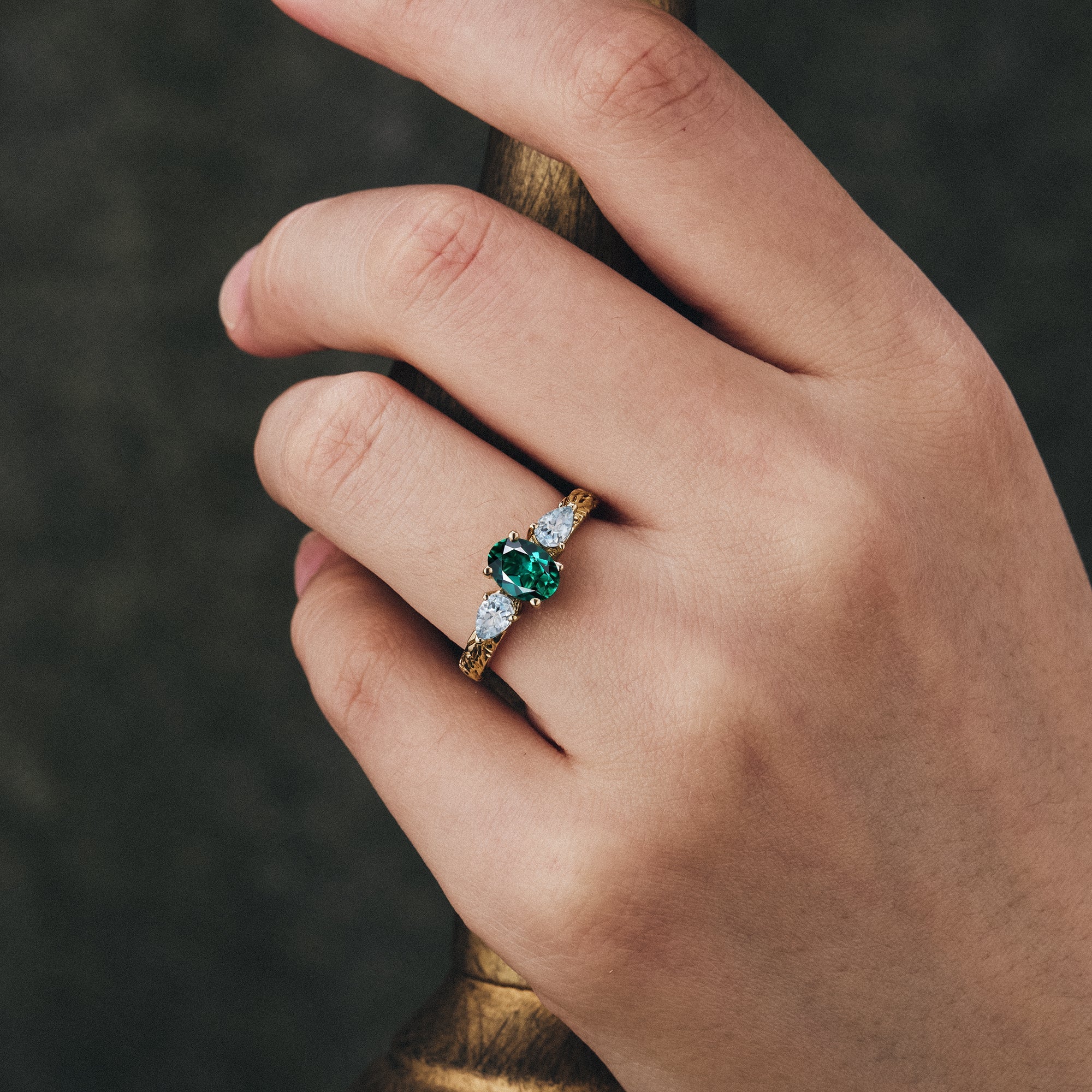Oval Emerald&Aquamarine Cluster Engagement Ring art rings custom wedding rings for women