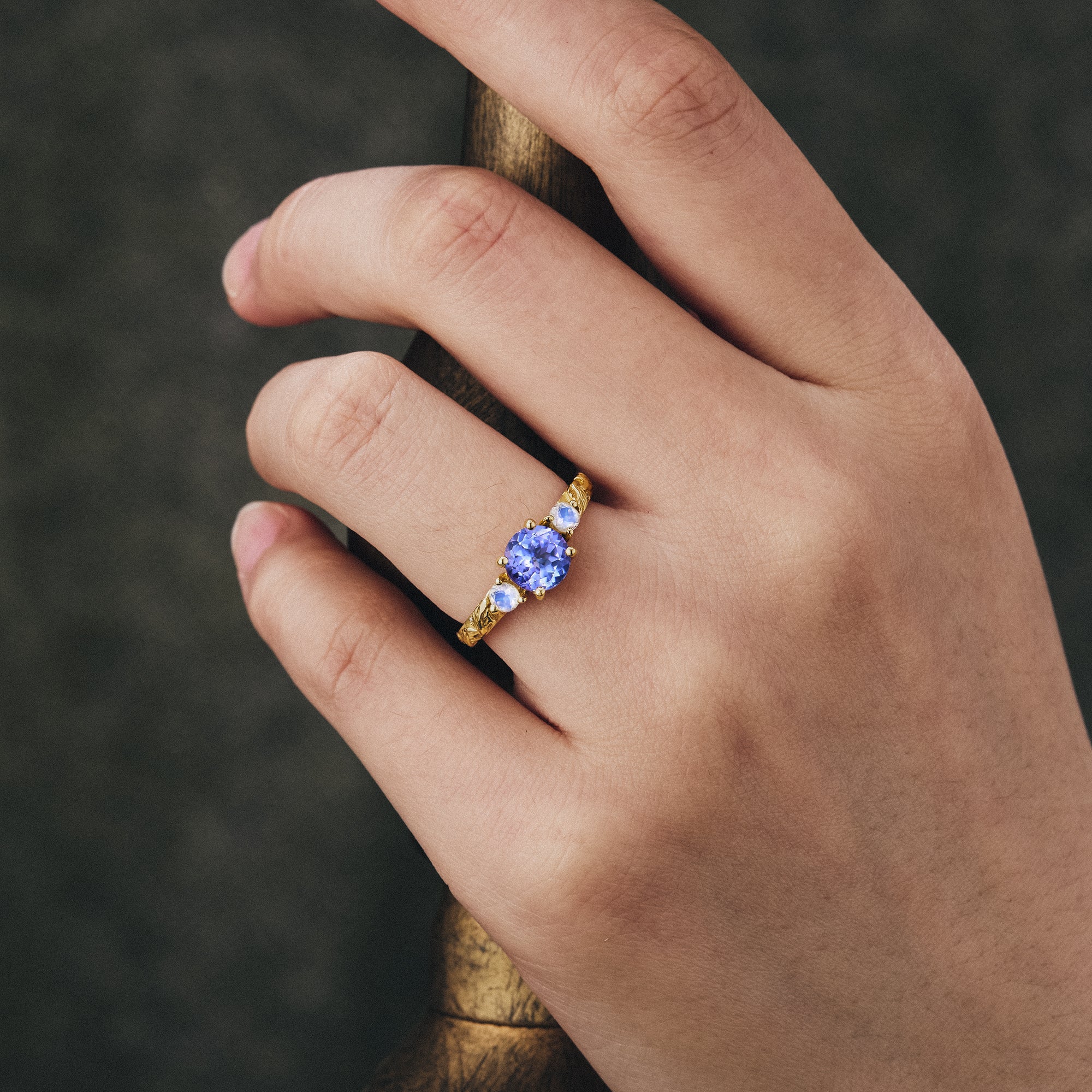 Round Tanzanite Moonstone Cluster Engagement Ring custom ring for women anniversary rings promise gift